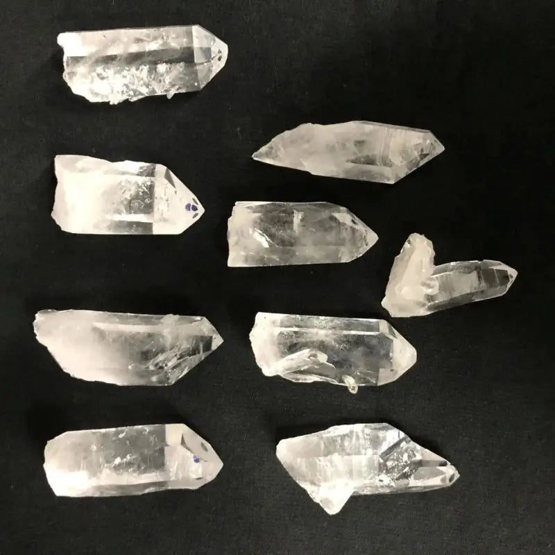 9 crystal points on black background