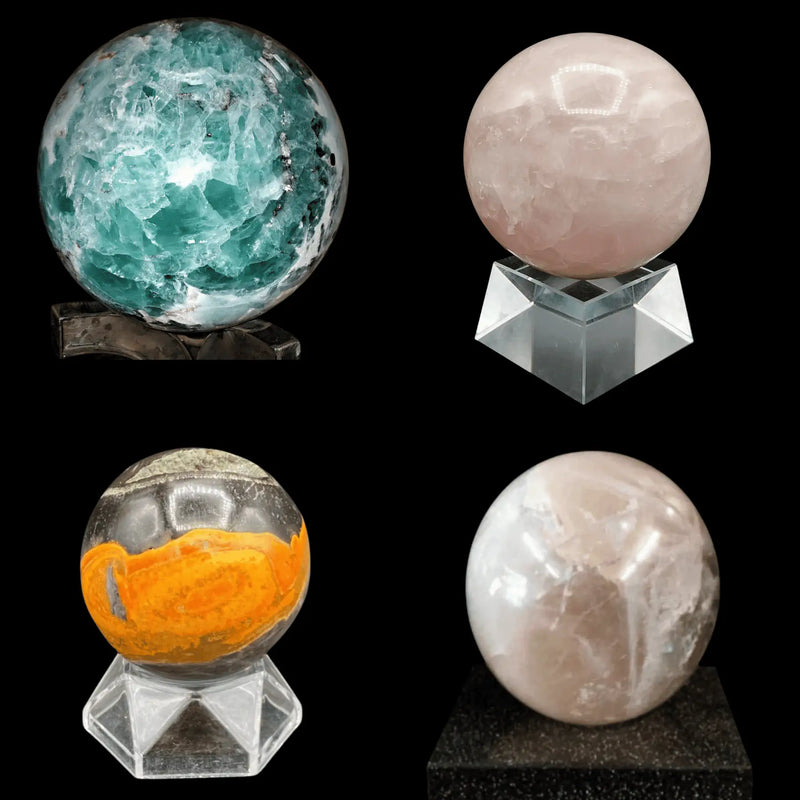 Fluorite Mineral Sphere, Rose Quartz Mineral Sphere, Bumblebee Jasper Mineral Sphere, Quartz Mineral Sphere