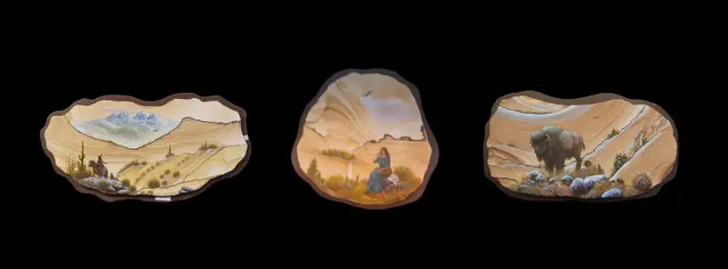 3 piecs of Sandstone Painted Art - Ron Coleman Mining