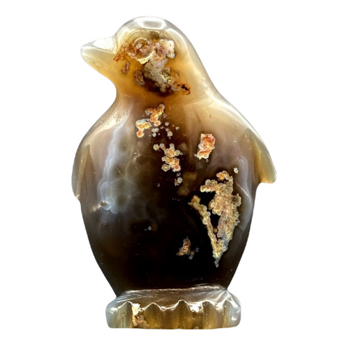 Front Side Of Small Cream And Brown Agate Penguin figurine Home Decor