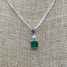 Load image into Gallery viewer, Emerald Jewelry Sterling Silver Chain  And Emerald With Diamond Pendant
