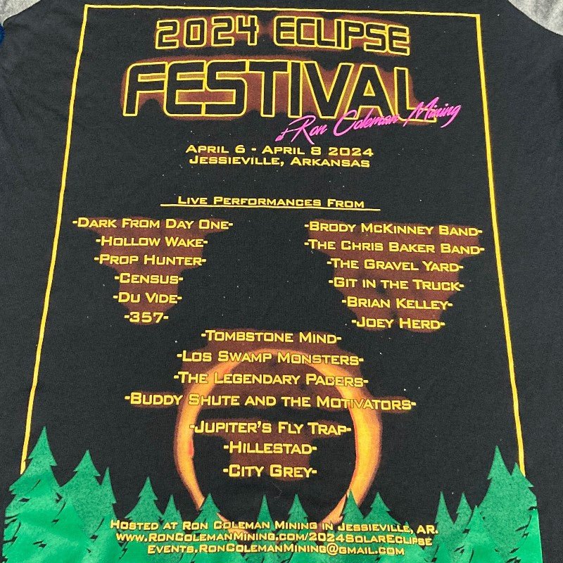 2024 Eclipse Festival Baseball Style Black Gray T - Shirt