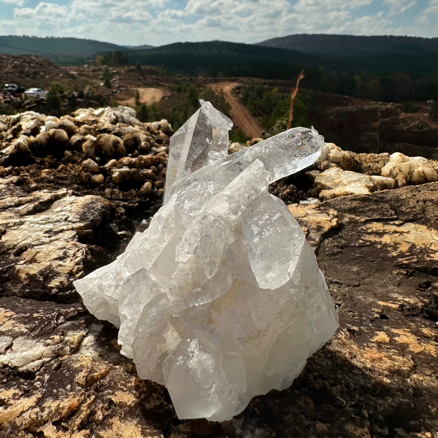 Alternate View Of Quartz Crystal Cluster With Opaque And Clear Points