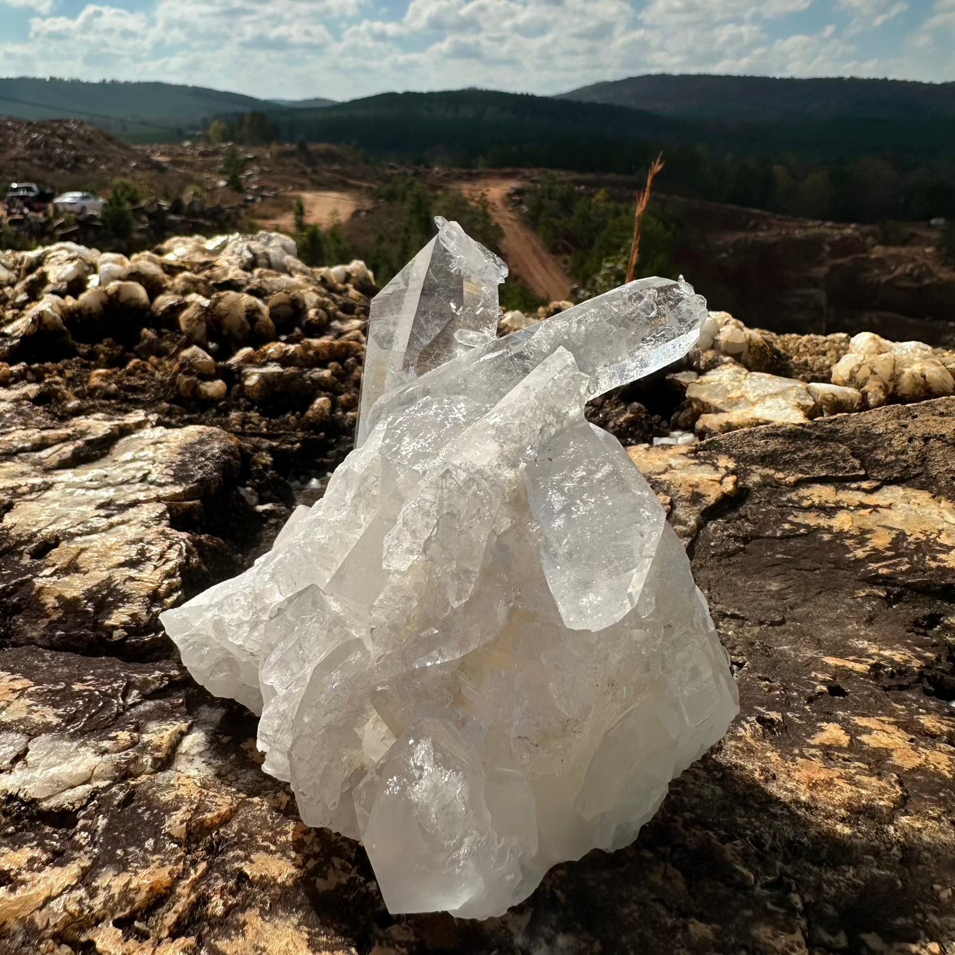 Alternate View Of Quartz Crystal Cluster With Opaque And Clear Points