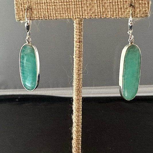 Elongated Oval Amazonite Dangle Earrings Sterling Silver