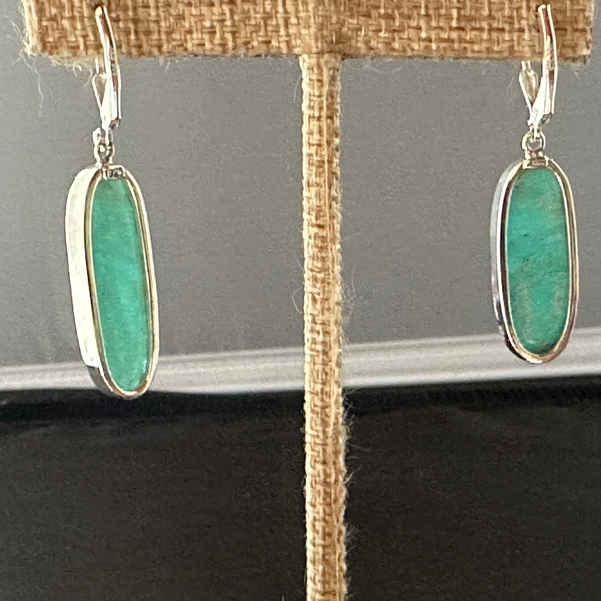 View Of The Back Of An Amazonite Cabochon Earring On An Earring Display