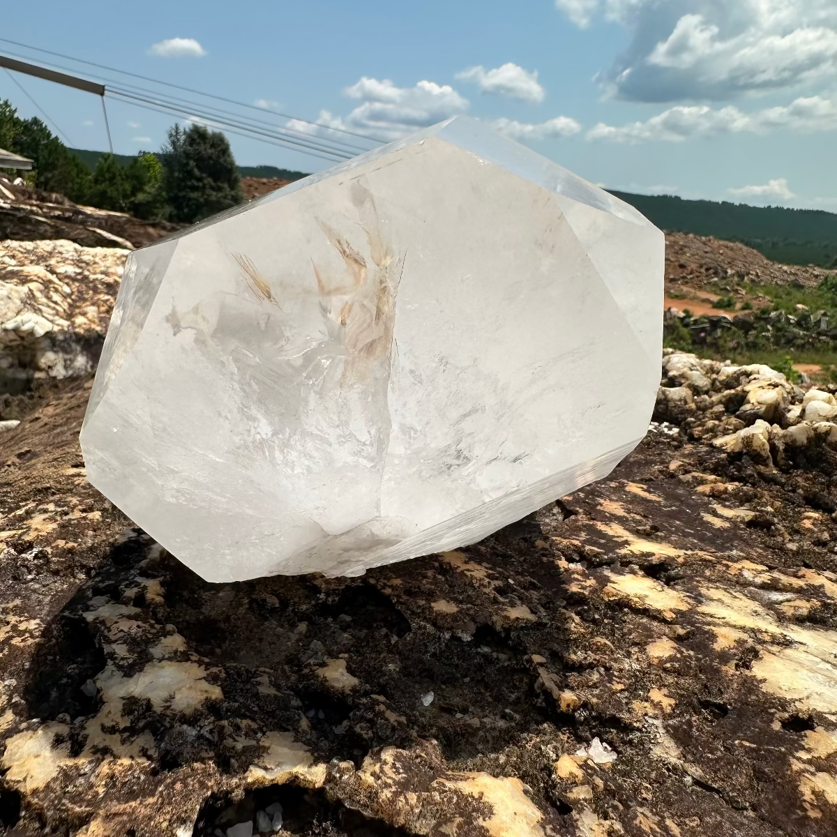 Large Quartz Point on Boulder Showing Self-Healed Line