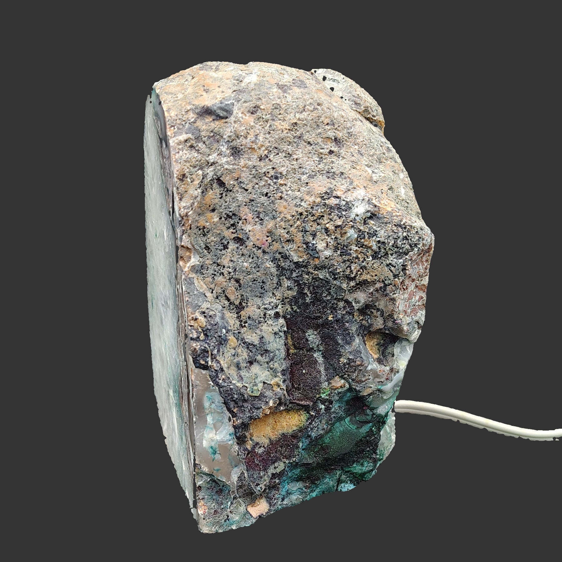 This is the side view of this blue agate lamp.