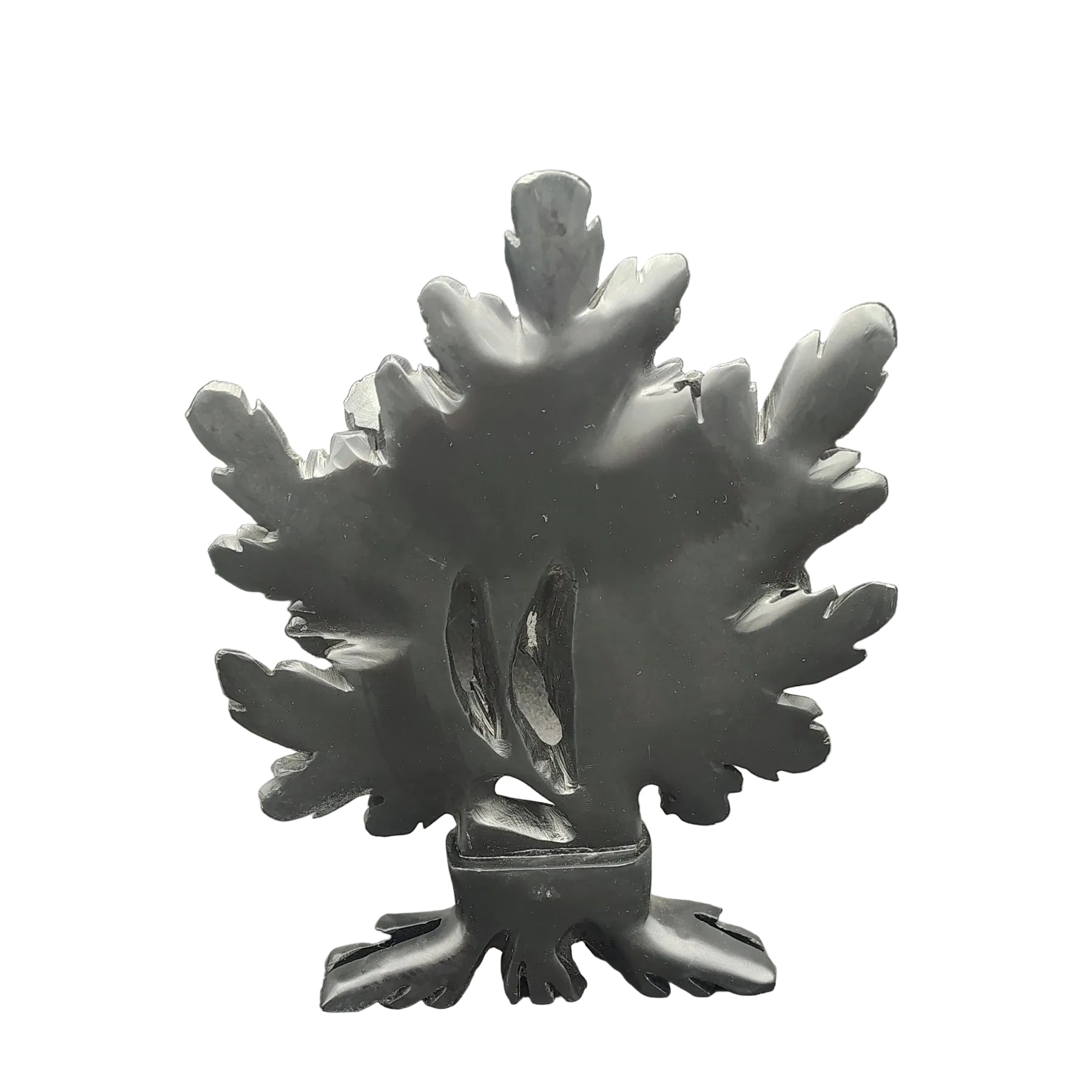 This is the back side of this Chrysanthemum flower sculpture, all black in color.