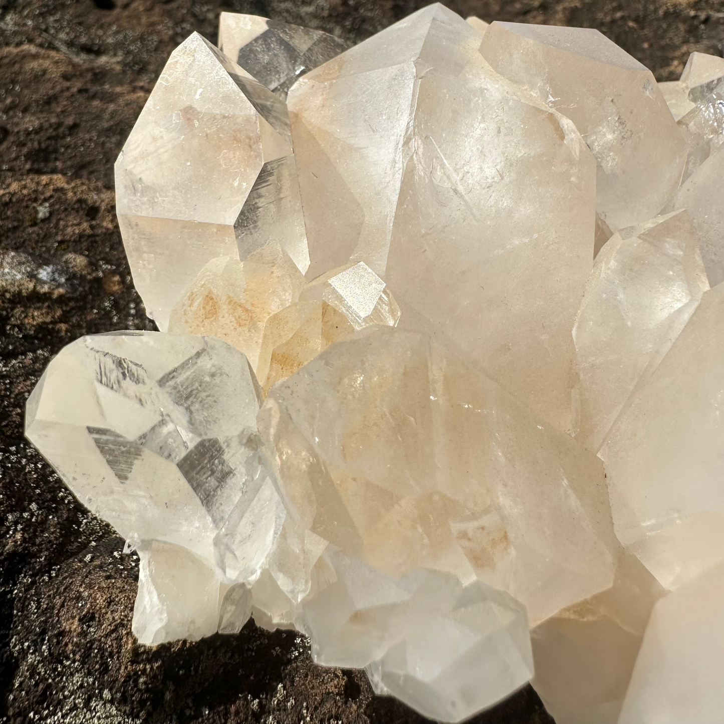 Close Up Of Large Crystal Points On A Crystal Cluster