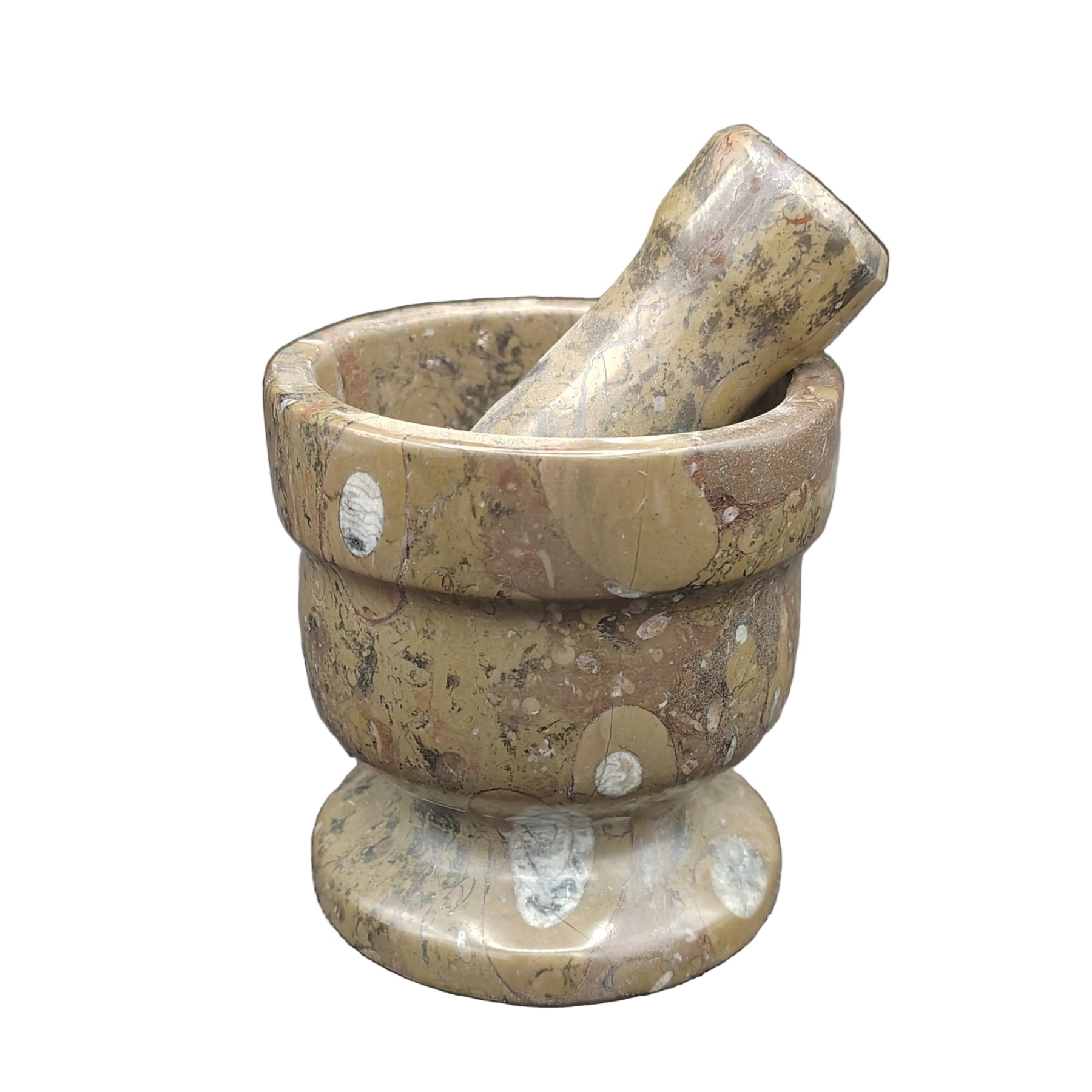 This is the fossil mortar and pestle in artificial lighting, and indoors.
