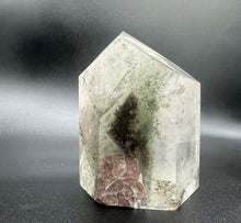 Load image into Gallery viewer, Close Up Of Chlorite Inclusions Within A Cut And Polished Chlorite Quartz Point
