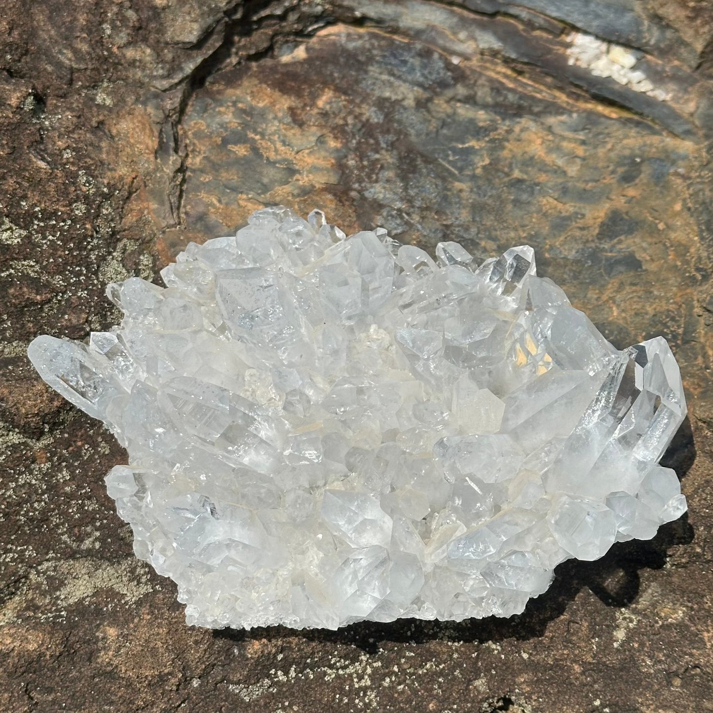 Top View Of Clear Quartz Crystal Cluster From Ron Coleman Mining (In direct sunlight)