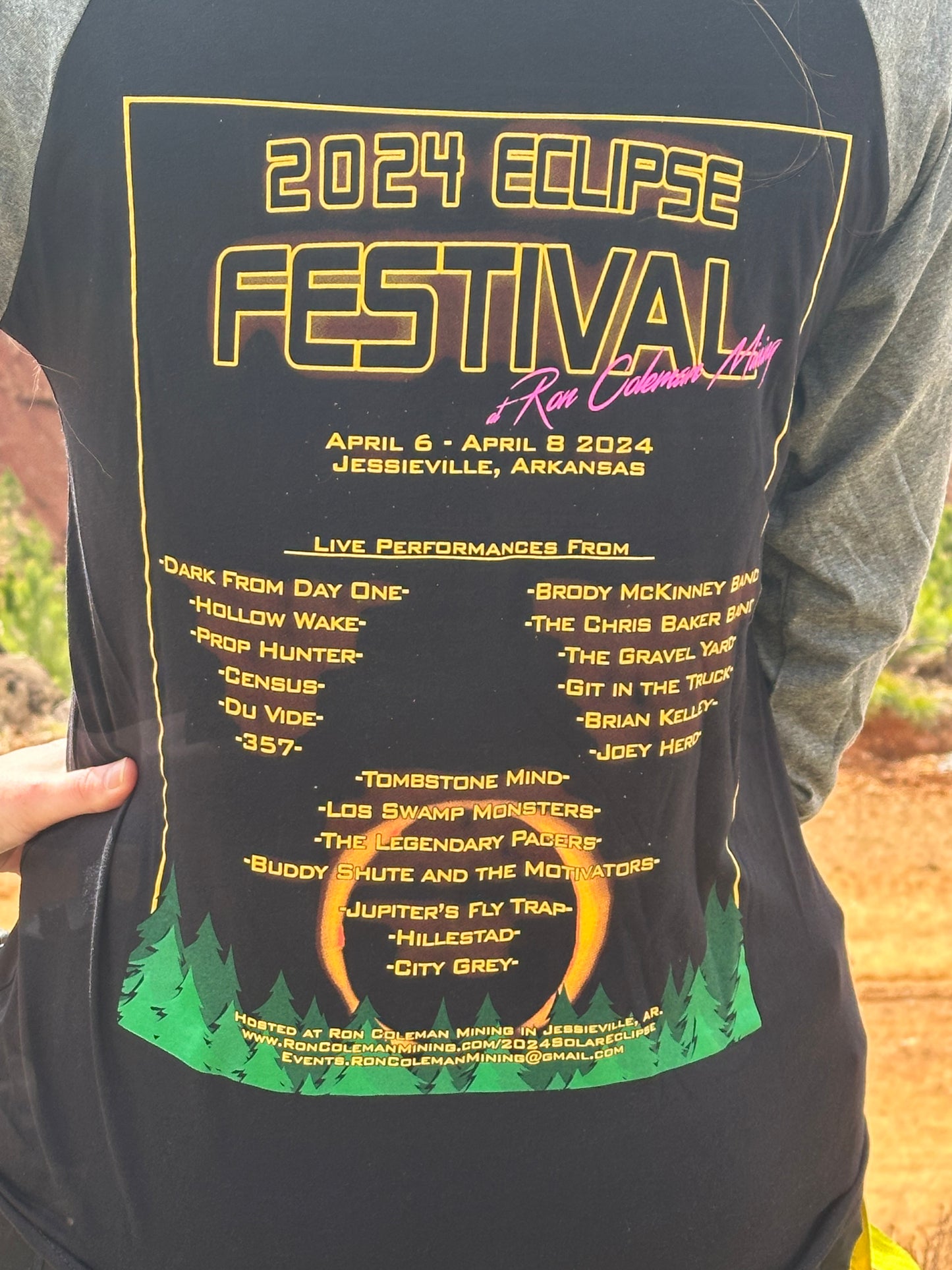 2024 Eclipse Festival Baseball Style Black Gray T-Shirt