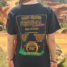 Load image into Gallery viewer, Black T Shirt With Band LIneup For 2024 Eclipse Festival At Ron Coleman Mining
