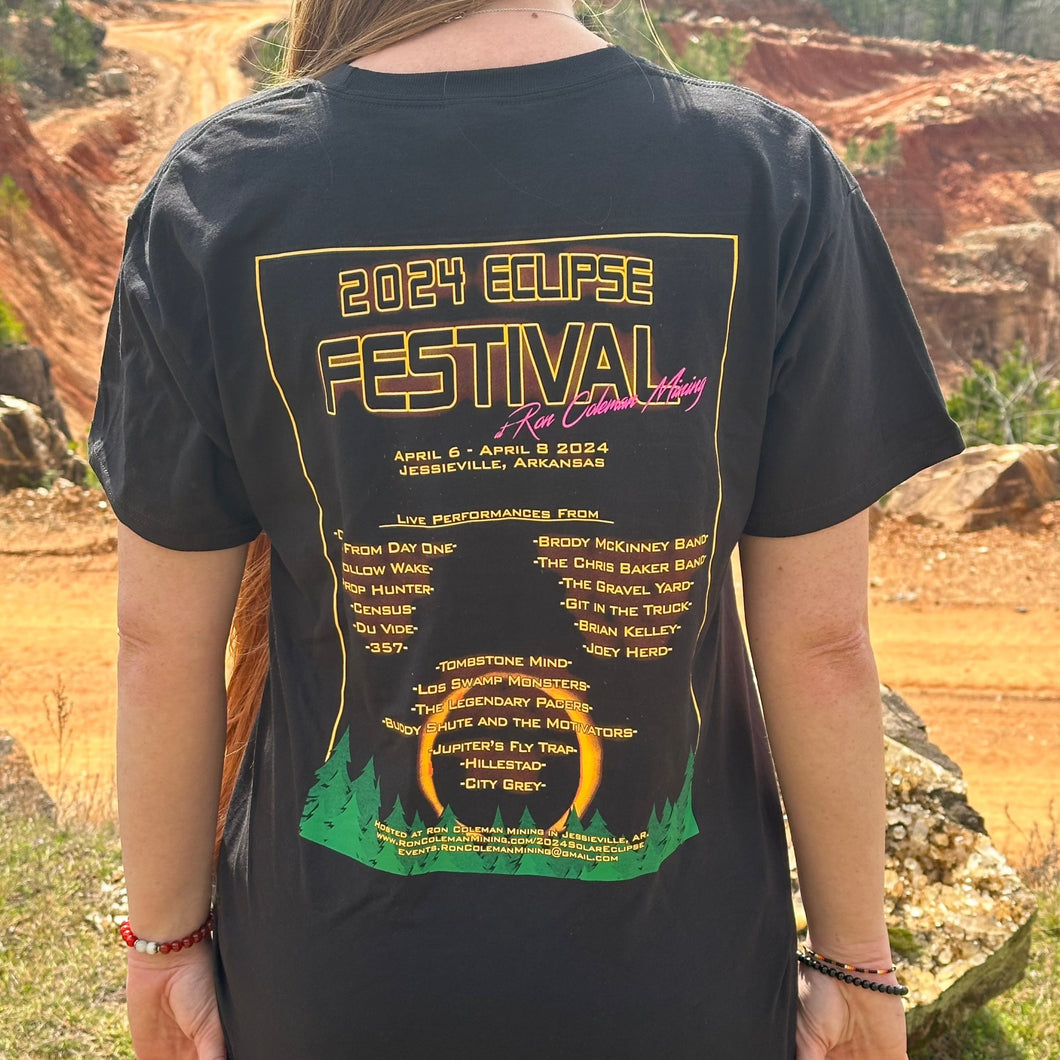 Black T Shirt With Band LIneup For 2024 Eclipse Festival At Ron Coleman Mining