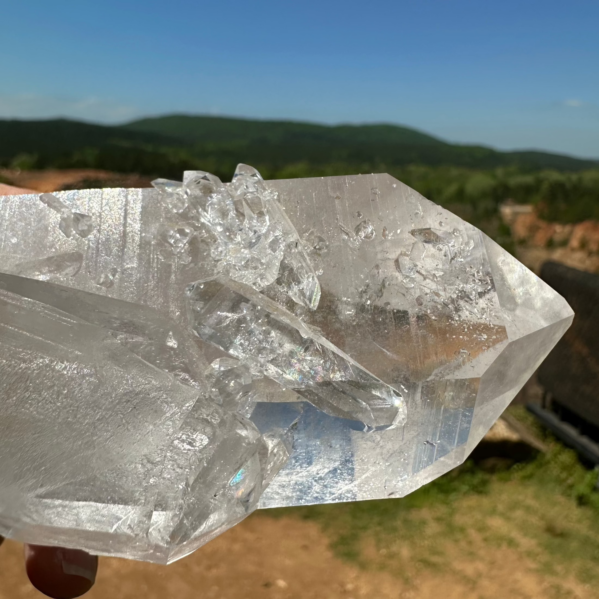 Close Up of crystal point with tabular growths and record keepers