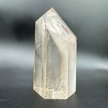 Load image into Gallery viewer, Side View Chlorite Included Quartz Cut And Polished Point Notice The Rainbow At The Top
