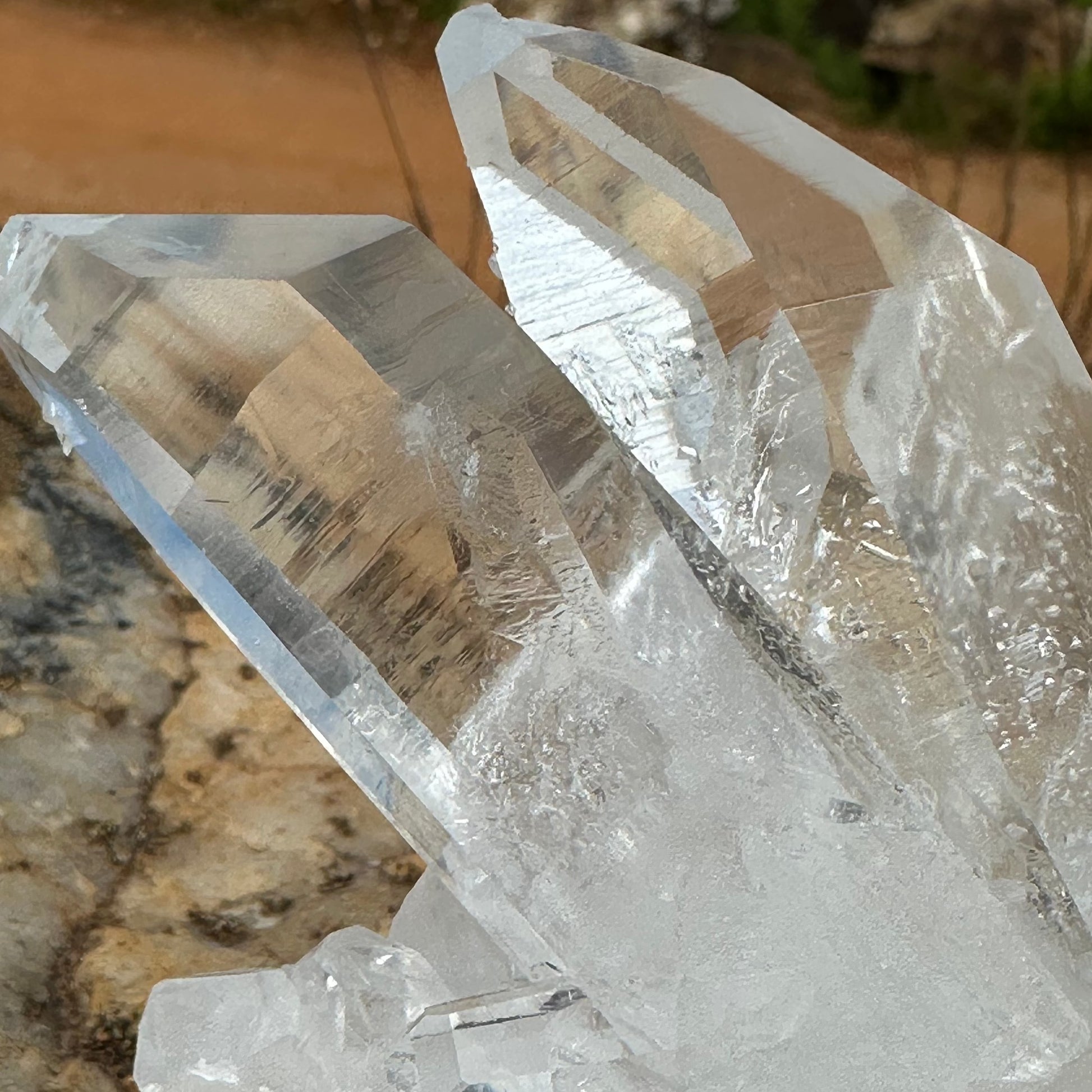 Close Up Of Clear Points On A Quartz Crystal Cluster