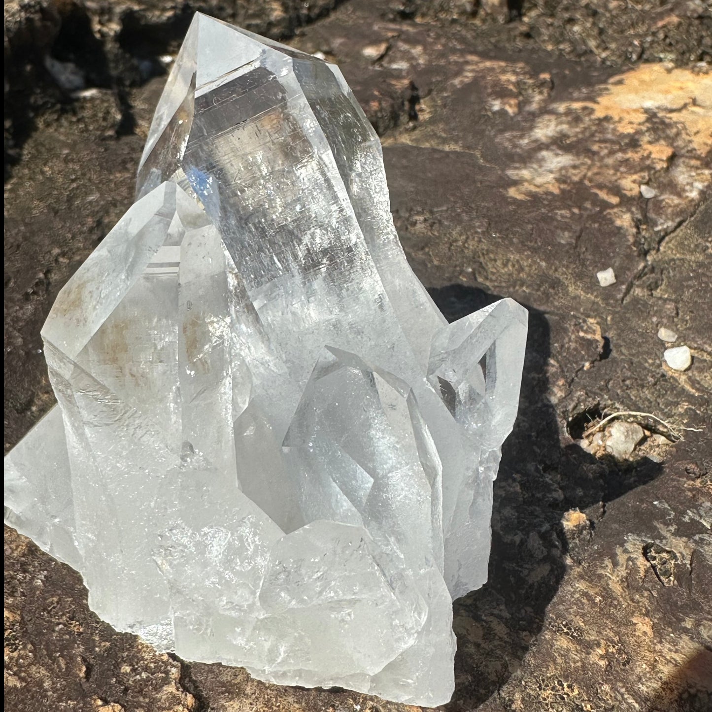 Close Up Of Clear Quartz Crystal Cluster Showing Thick Points