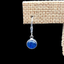 Load image into Gallery viewer, Close Up Of Sterling Silver And Kyanite Dangle Earrings, Smooth Polished Navy Blue
