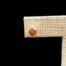 Load image into Gallery viewer, Close Up Of Sterling Silver And Citrine Gemstone Stud Earrings, Round Cut Shiny Burnt Orange In Color

