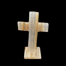 Load image into Gallery viewer, Front View Of Onyx Cross, Banded Cream And Tan In Color
