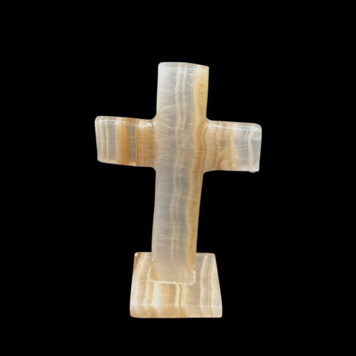 Front View Of Onyx Cross, Banded Cream And Tan In Color