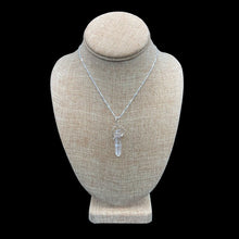 Load image into Gallery viewer, Sterling Silver Wire Wrapped Crystal Necklace On Silver Box Chain, This Is A Clear Crystal Point With Silver Wire Wrapped In A Curly Design To Hold The Crystal On The Necklace
