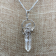 Load image into Gallery viewer, Close Up Of Sterling Silver Wire Wrapped Crystal Point Pendant, Quartz Is Water CLear
