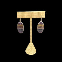 Load image into Gallery viewer, Sterling Silver And Oval Fluorite Earrings, Oval In Shape With Stripes Of Purple, Lilac, And Yellow
