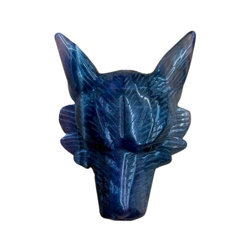 Top View Of Fluorite Wolf Figurine, Polished Teal And Purple
