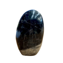 Load image into Gallery viewer, Back Side Of Black Moonstone Cut Base,  Polished Oval Shaped Shimmery Black And Taupe
