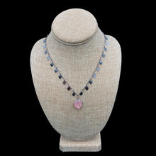 Load image into Gallery viewer, Rose Quartz Gemstone Heart Necklace, Chain Has Multiple Hearts Along It And The Pendant Is Pink Rose Quartz
