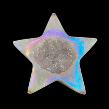 Load image into Gallery viewer, Aura Crystal Star With Druzy In Artificial Light, Smooth Shiny White And A Overlay Of Shimmering Rainbow Colors Also
