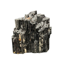 Load image into Gallery viewer, Front Side Of Black Tourmaline Cut Base, Shiny Black White And Some Rust Color 
