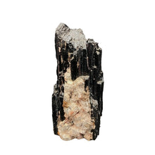 Load image into Gallery viewer, Front Side Of Black Tourmaline Cut Base, Shiny Black Rust And Alot Of White That Is Mica

