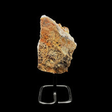 Load image into Gallery viewer, Back Side Of Citrine Druse On Stand, Left Natural And Is Black Orange And Tan On A Black Metal Stand
