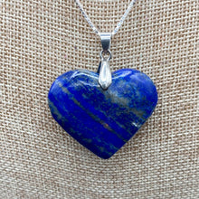 Load image into Gallery viewer, Necklace Lapis Lazuli Heart Pendant Solid Silver, Close Up Of Lapis Pendant
