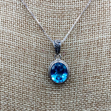 Load image into Gallery viewer, Necklace Sterling Silver Oval In Shape Blue Topaz Pendant, Close Up Of Oval Shaped Topaz Gemstone
