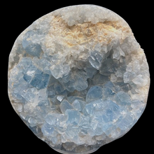 Load image into Gallery viewer, Close Up Of Front Of The Blue Celestite 3 Inch Sphere Tabletop Decor
