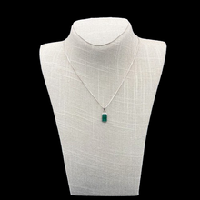 Load image into Gallery viewer, Sterling Silver Adjustable Length Necklace Rectangular Shape Emerald Gemstone Pendant, Gemstone Is A Deep Green And The Chain Is A Box Chain

