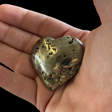 Load image into Gallery viewer, Pyrite Feng Shui Wealth Corner Heart, In Natural Light Polished And Gold
