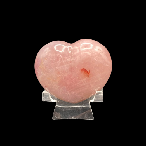 Front Side Of Rose Quartz Carved Heart Polished Small Home Accessory 2.5 inch, Bright Pink