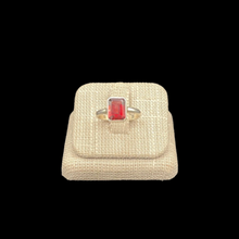Load image into Gallery viewer, Front View Of Sterling Silver Garnet Gemstone Ring, Gemstone Is Rectangular And Bright Red
