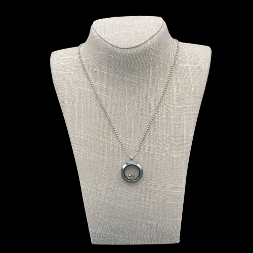 Handcrafted At Ron Colemans Pyrite Locket Necklace, Locket Is Silver And The Pyrite Is Gold In Color
