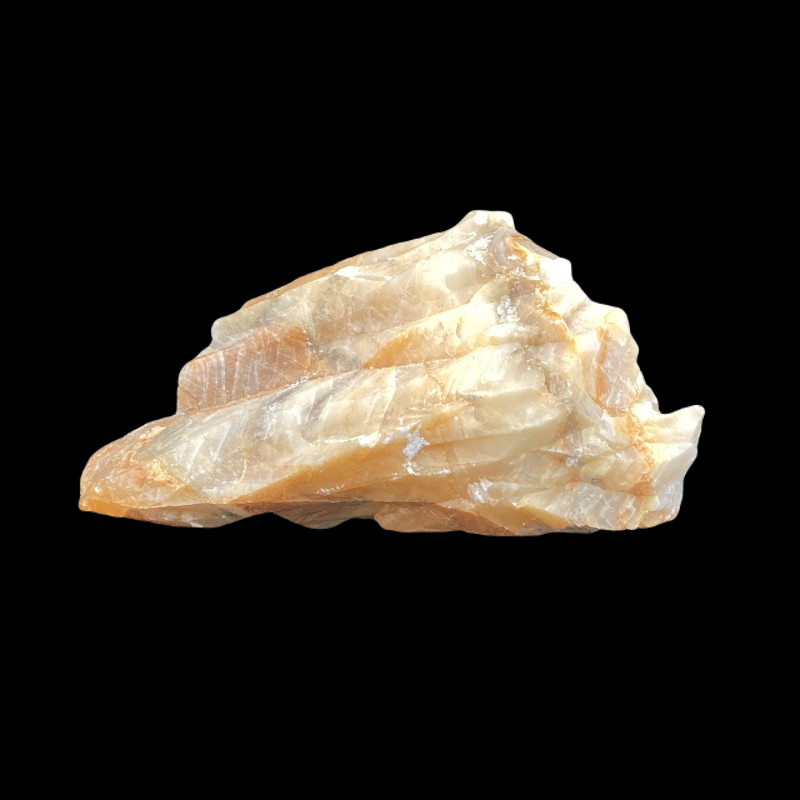 Left Side Of One Of A Kind Tigertooth Calcite Mineral Specimen, Cream And Orange In Color