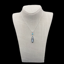 Load image into Gallery viewer, Orthoceras And Blue Topaz Pendant Necklace, Pendants Are Black Grey And Blue
