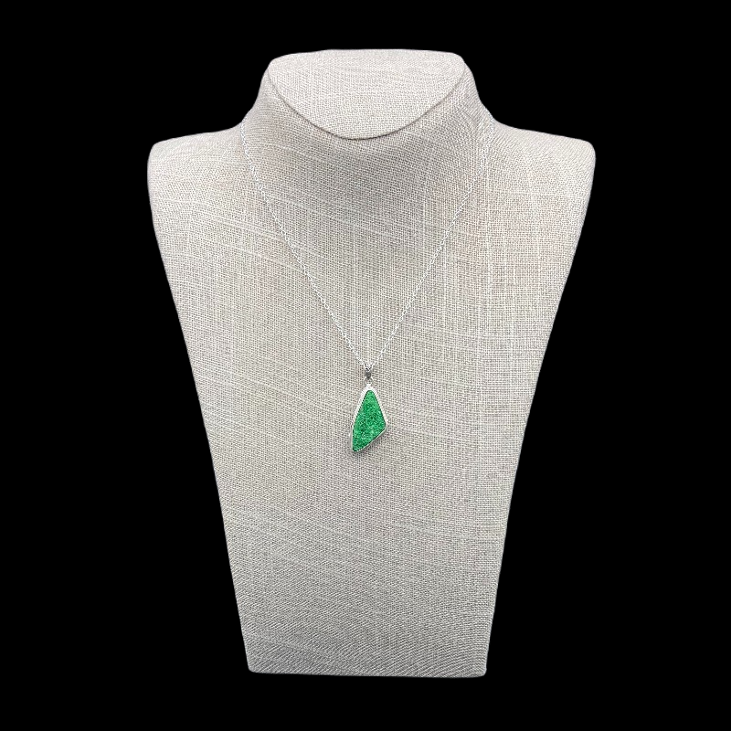 Sterling Silver And Green Uvarovite Pendant Necklace