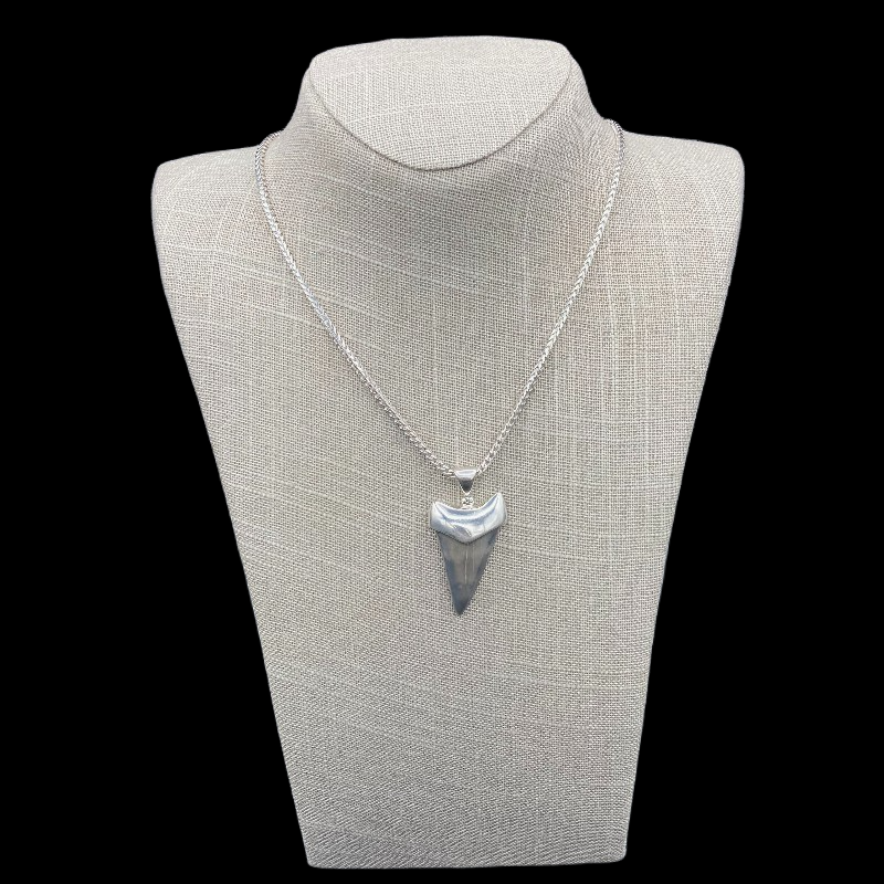 Mens Sterling Silver Fossil Shark Tooth Necklace, Shark Tooth Is Grey In Color